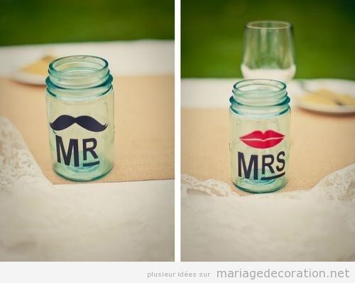 Pot de verre Mr and Mrs pour décorer un mariage