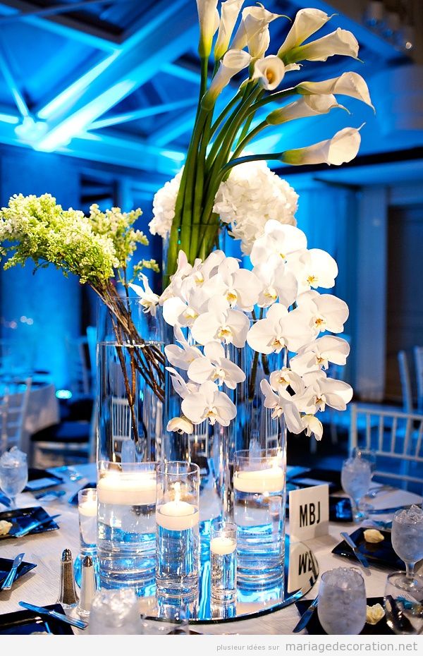 Centre table mariage, orchidee et arum blancs