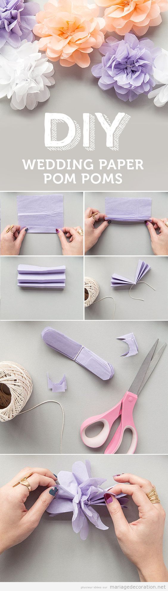 Tuto fabriquer pompons en papier pour décorer mariage pas cher